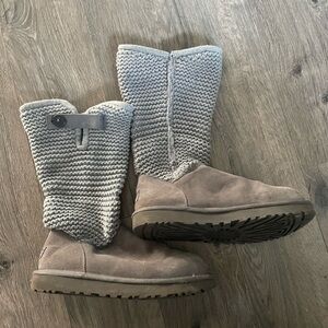 Ugg Knit Cuff Suede Winter Boots - Light Gray